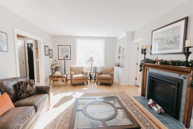 living room with light hardwood / wood-style floors