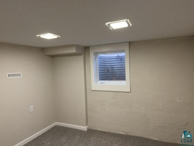 basement with carpet flooring