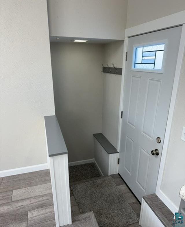 mudroom with wood-type flooring