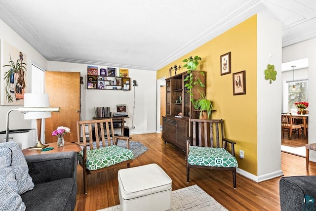 living room with baseboards and wood finished floors