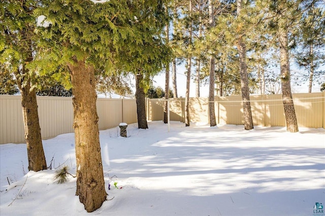 yard layered in snow with fence