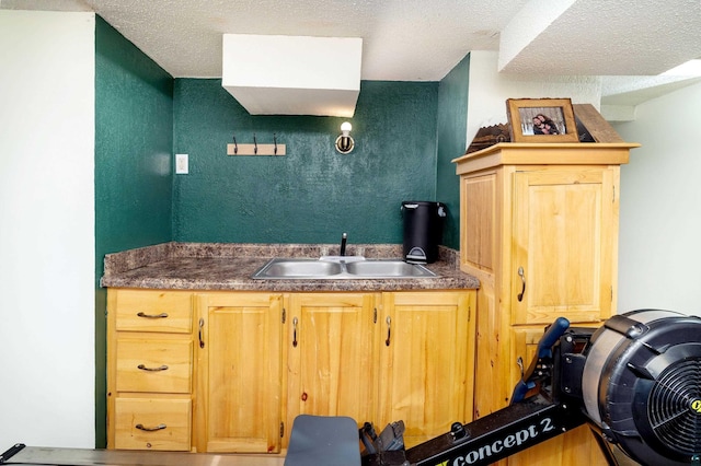 interior space featuring a textured ceiling and a sink