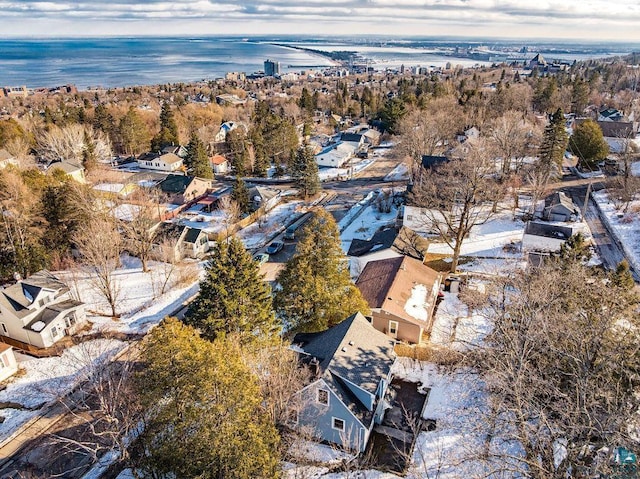 aerial view with a water view