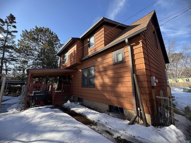 view of snow covered exterior