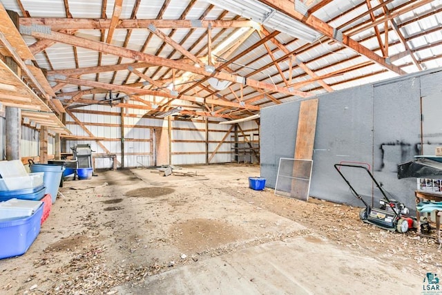 garage with metal wall