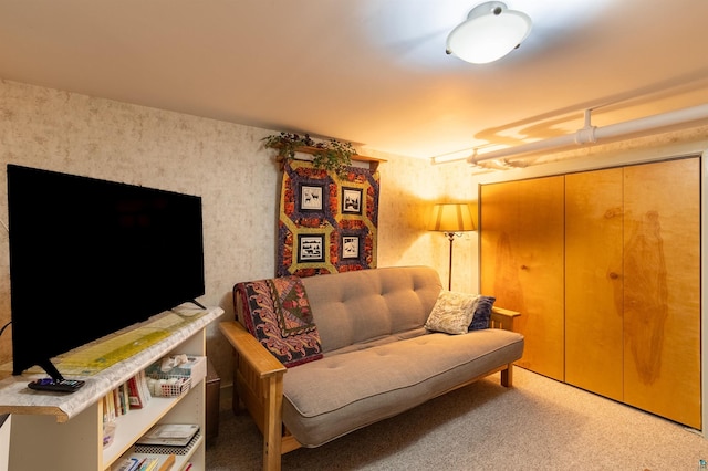 living room featuring carpet