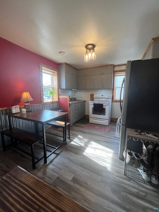 dining space featuring plenty of natural light and wood finished floors