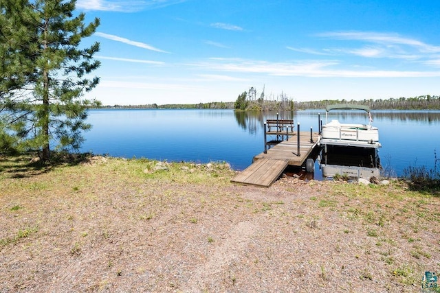 view of dock with a water view