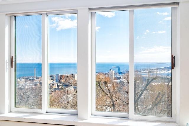 room details featuring a water view