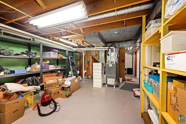 unfinished basement with heating unit