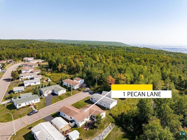 bird's eye view with a residential view and a wooded view