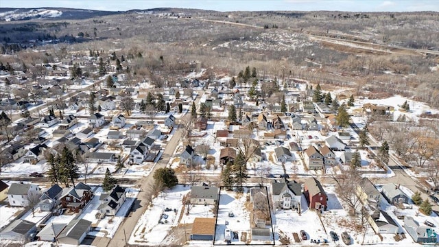 drone / aerial view featuring a mountain view and a residential view