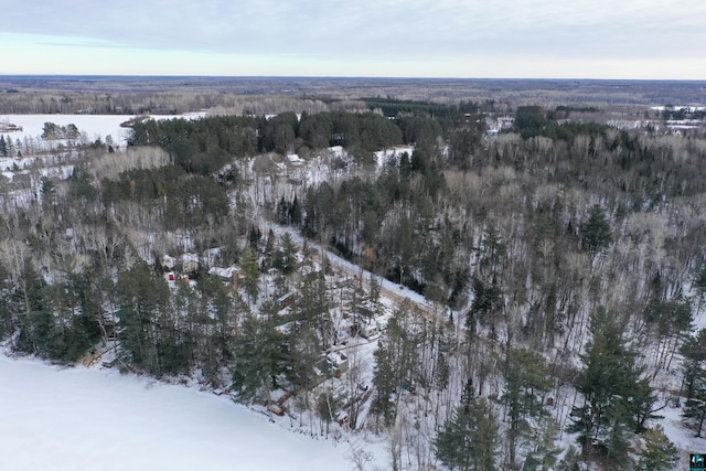 snowy aerial view featuring a view of trees