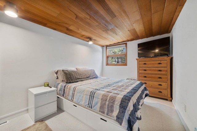 bedroom featuring baseboards and wood ceiling