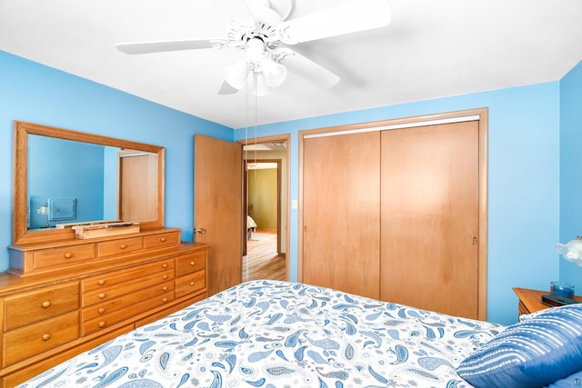 bedroom with a closet and ceiling fan