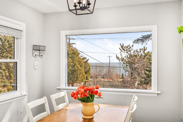 dining room with a chandelier