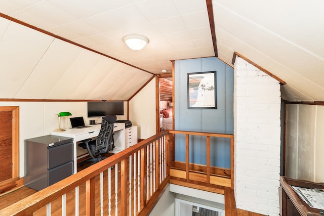 office space with vaulted ceiling