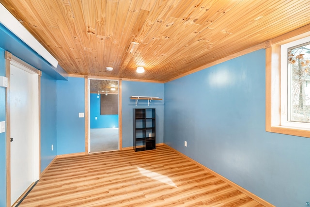 empty room with wood ceiling and wood finished floors