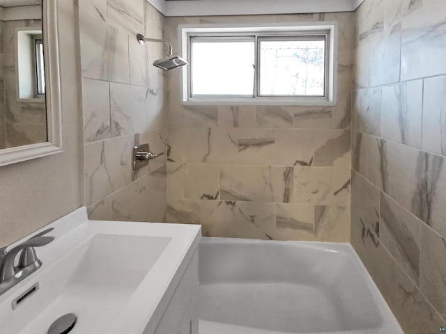 full bathroom with vanity and walk in shower