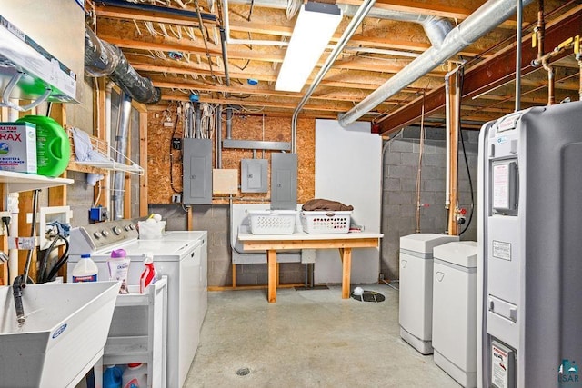 2755 County Road 1, Wrenshall, MN 55797 - unfinished basement featuring washer and dryer, a sink, and electric panel