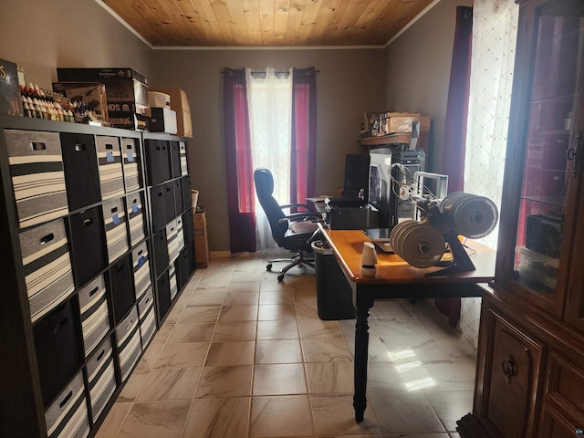 home office featuring crown molding