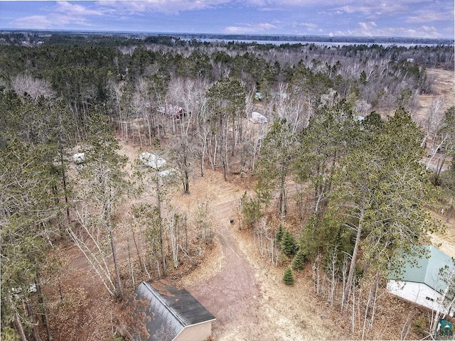 birds eye view of property with a forest view