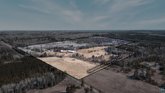 birds eye view of property featuring a forest view