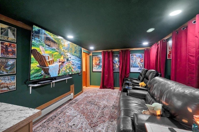 home theater room featuring baseboards and recessed lighting