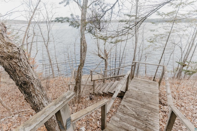 exterior space featuring a water view