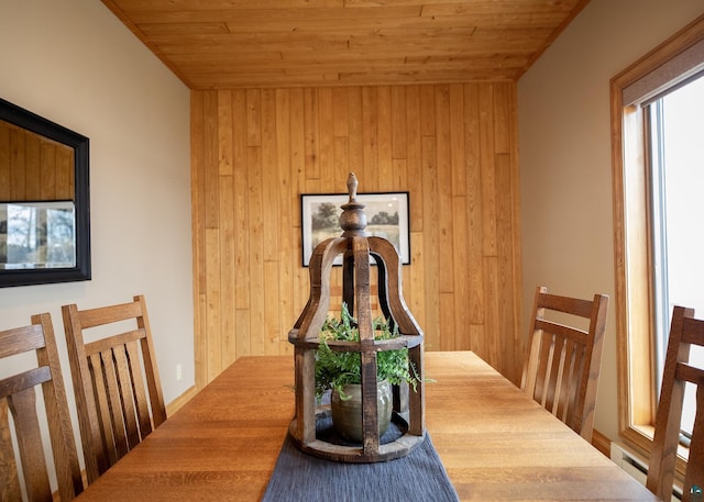 interior space featuring wood ceiling and wood walls