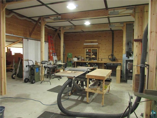 interior space featuring a workshop area