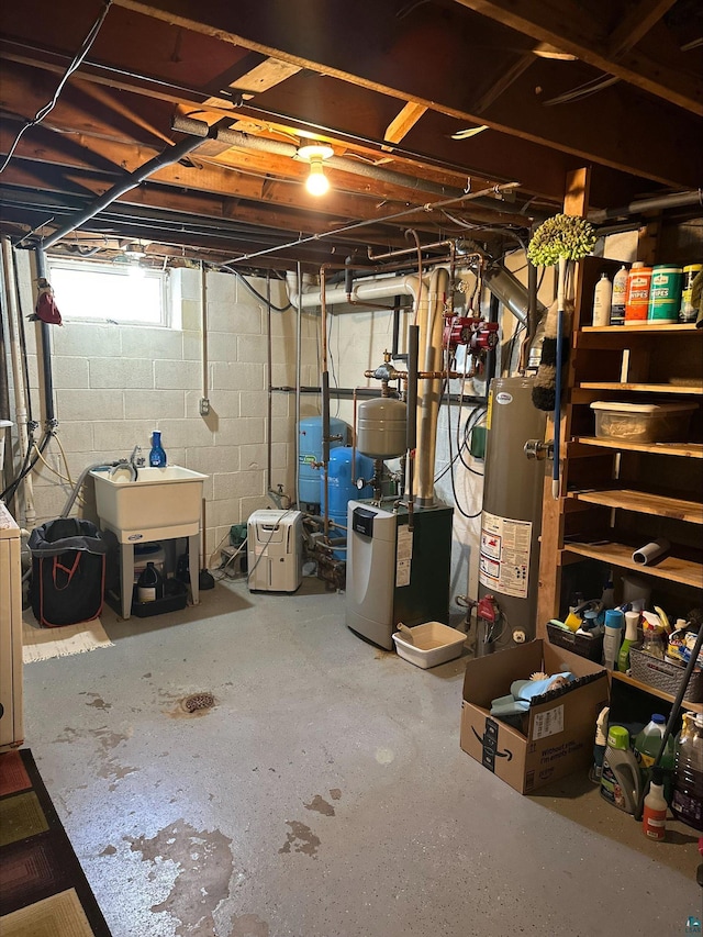 3824 Rehbein Rd, Duluth, MN 55803 - below grade area featuring water heater, concrete block wall, and a heating unit