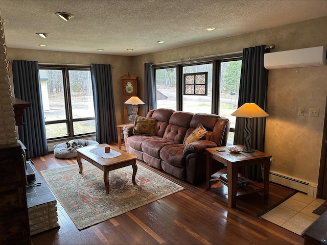 3824 Rehbein Rd, Duluth, MN 55803 - living area with an AC wall unit, a textured ceiling, plenty of natural light, and hardwood / wood-style flooring