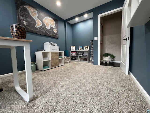 recreation room with carpet