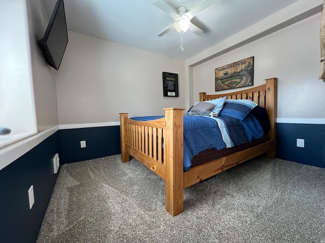bedroom with carpet flooring and a ceiling fan