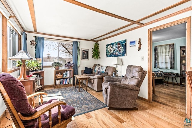 13005 Cass St, Duluth, MN 55808 - living room with crown molding, baseboards, and wood finished floors