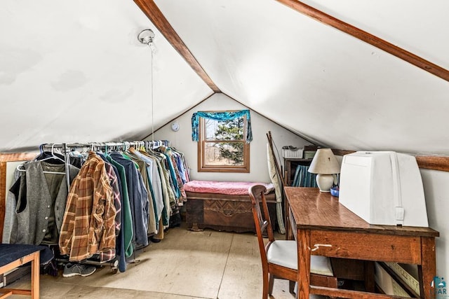 walk in closet with lofted ceiling