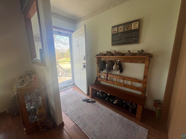 entryway with wood finished floors