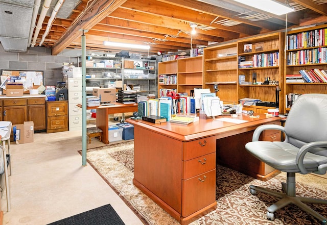 home office with light colored carpet
