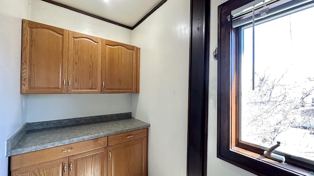 laundry area featuring crown molding
