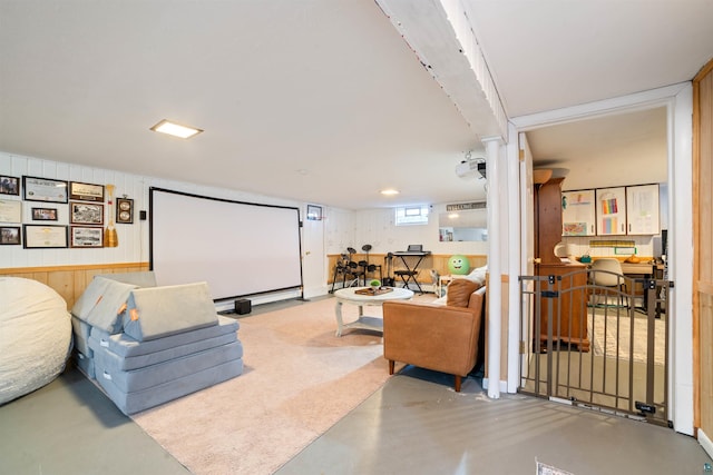 1741 Olsonville Crk, Carlton, MN 55718 - home theater room with concrete flooring and wood walls