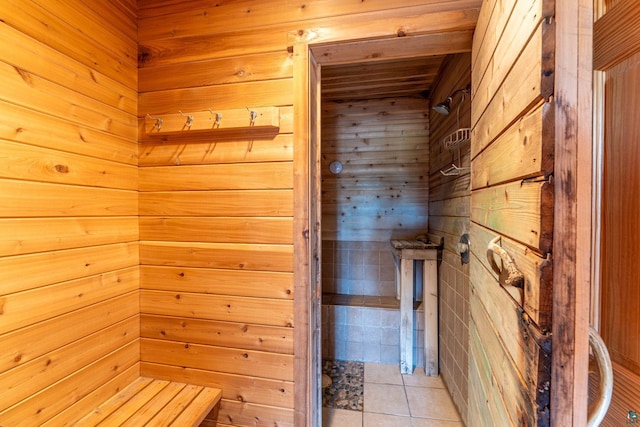 118 Sunset Rd, Ely, MN 55731 - relaxing sauna / steam room featuring wood walls and tile patterned floors