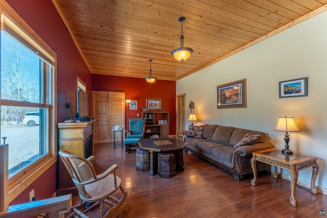 118 Sunset Rd, Ely, MN 55731 - living room with wood ceiling, plenty of natural light, wood finished floors, and baseboards