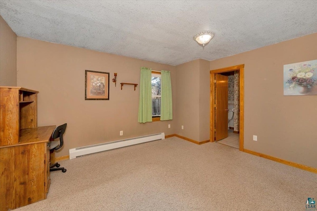 726 Laurel St, Cloquet, MN 55720 - unfurnished office featuring a baseboard radiator, carpet, a textured ceiling, and baseboards