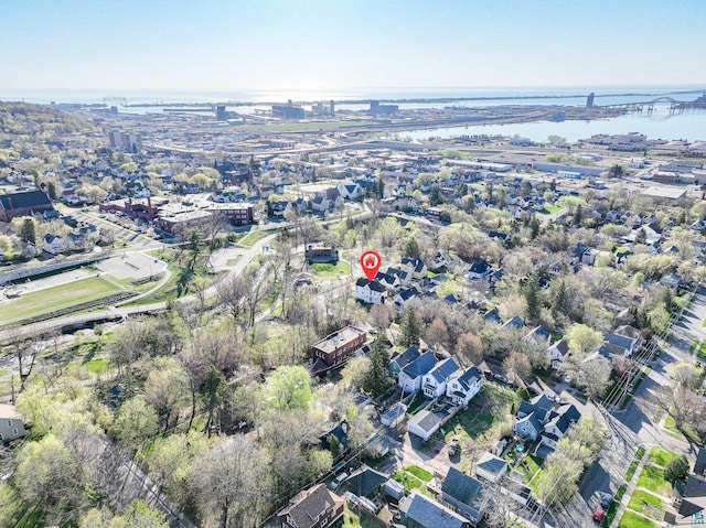 aerial overview of property's location with a notable bridge and a large body of water