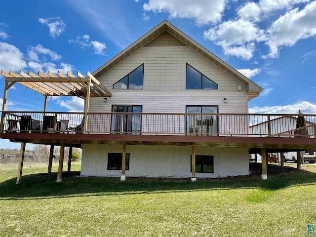 7789 Jokela Rd, Cloquet, MN 55720 - back of house with a pergola, a wooden deck, and a yard