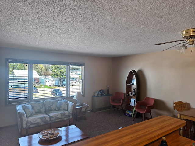 256 Middle Rd Unit 204, Lapointe, WI 54850 - living room with a textured ceiling, carpet floors, and a ceiling fan