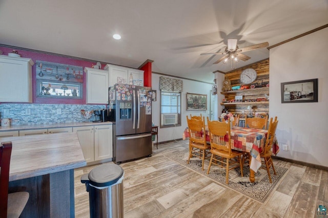 10173 Little Marais Trl, Silver Bay, MN 55614 - dining space with a ceiling fan, light wood-type flooring, cooling unit, crown molding, and baseboards
