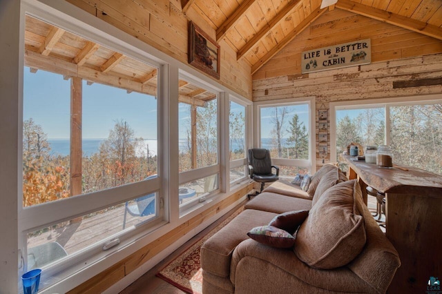 10173 Little Marais Trl, Silver Bay, MN 55614 - sunroom featuring wood walls and wood ceiling