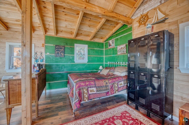 10173 Little Marais Trl, Silver Bay, MN 55614 - bedroom with wooden walls, wood ceiling, and wood finished floors